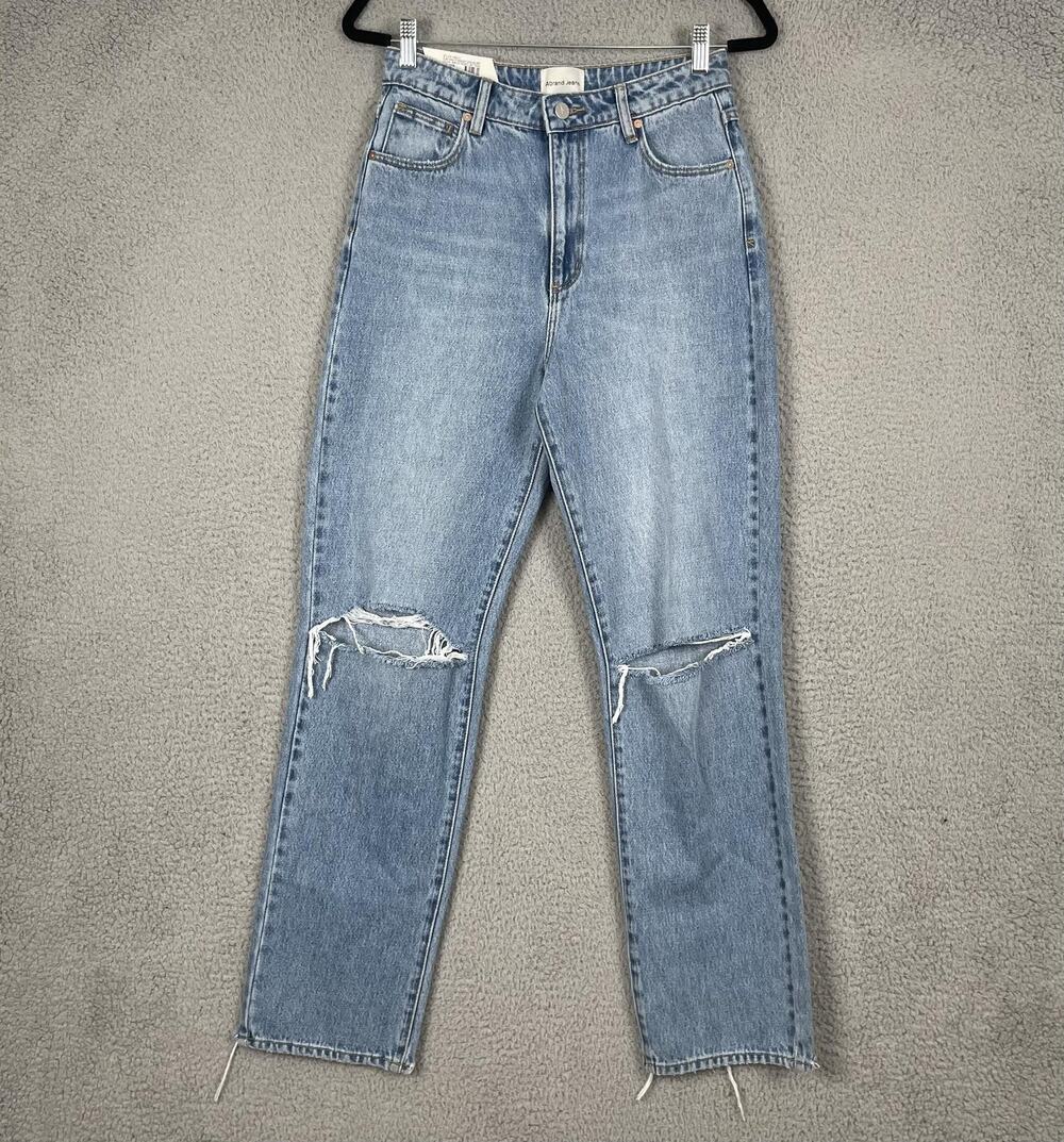 Abrand Jeans Womens 28 Blue A 94 High Straight Sylvie Rip Distressed Denim Pants